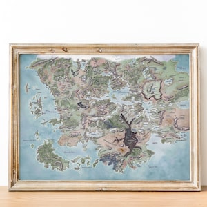 Fantasy DnD-kaart kunst aan de muur, Dungeons and Dragons poster, digitale RPG wereldkaart, tafelblad gaming decor, middeleeuwse fantasie print
