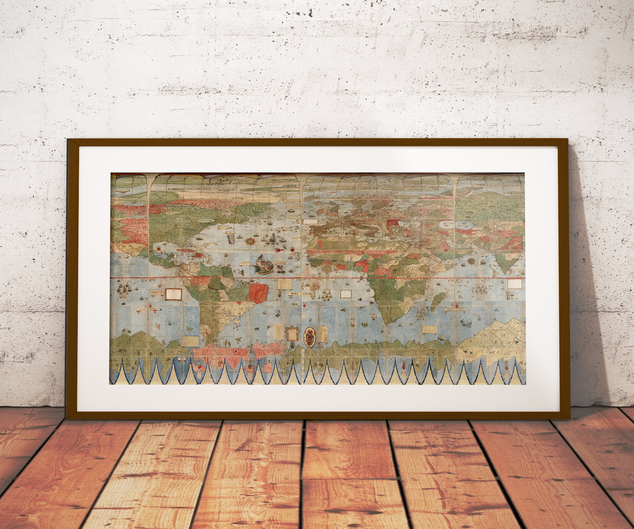 1587年ウルバーノ・モンテ世界地図ポスター：古代の平面地球地図