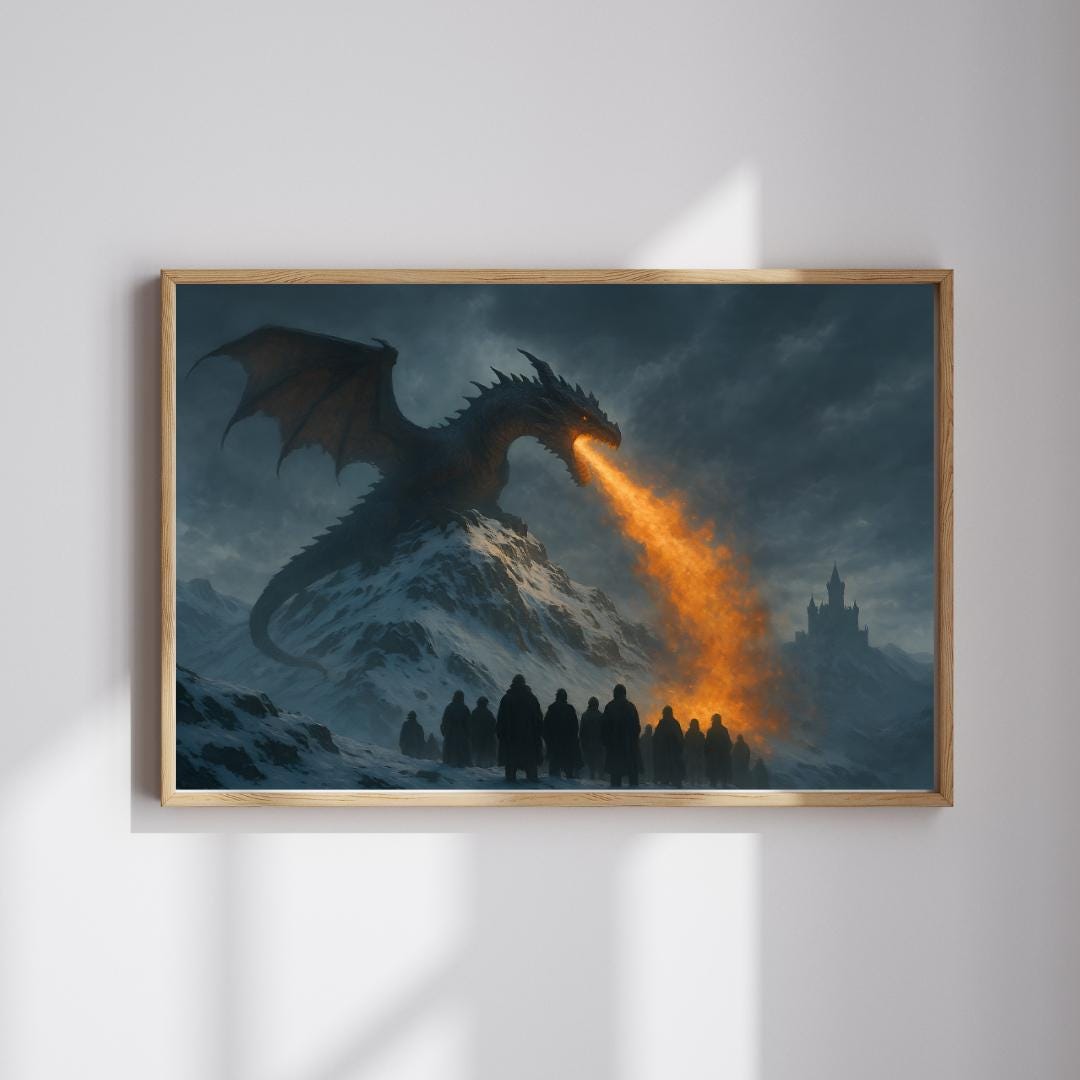 Epic Fantasy Dragon Wall Art – Fire Breathing Dragon and Gothic Castle ...