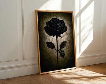 Gothic Black Rose Print: Dark Academia Floral Wall Art (Digital Download)