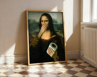 Funny Mona Lisa Bathroom Wall Art - Vintage Meme Poster for Toilet Decor - Digital Download