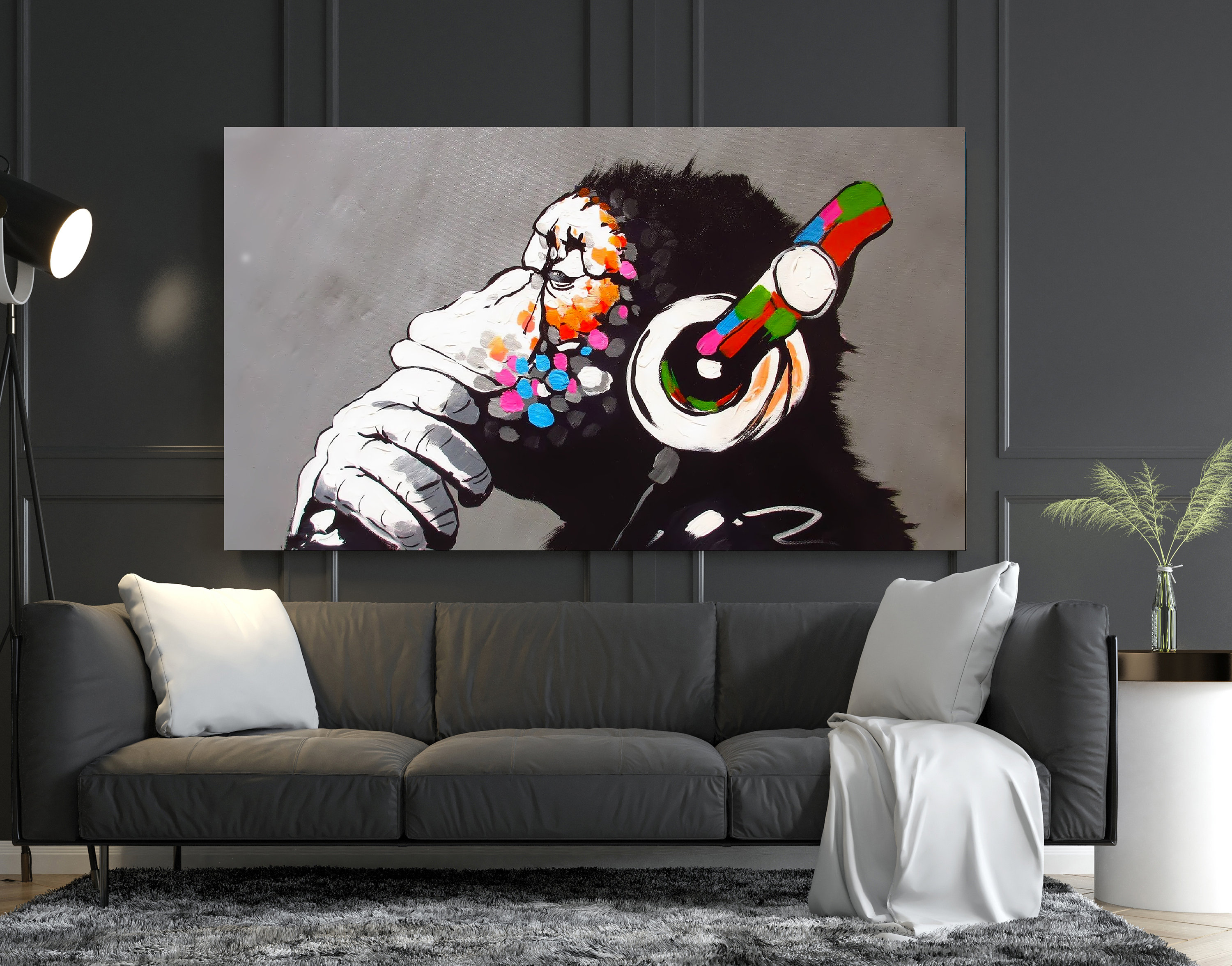 Banksy DJ Affe Regenleinwand Druck - Farbige Wandkunst, Gorilla Motiv | Auf Leinwand, Verschiedene Größen