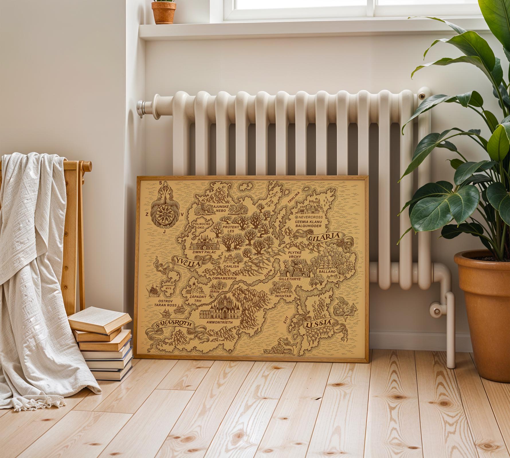 Vintage Fantasy World Map Art Print, Mythical RPG Decor (digital ...
