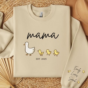 Custom Mama Sweatshirt, Mama Est with Kid Name on Sleeve Sweatshirt, Personalized Mom Sweatshirt, Custom Mothers Day Gift, New Mom Tee
