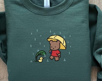 Sudadera con osito y pollito adorables, regalo kawaii para amantes de los animales.