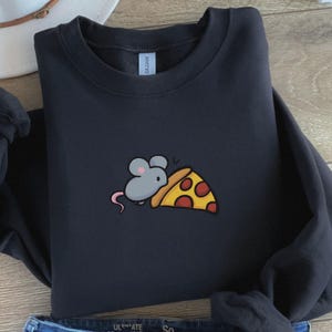Mouse with Pizza Sweatshirt, Unisex Crewneck Jumper, Funny Food Lover Top, Cute Animal Graphic Pullover, Pizza Lover Gift, Comfy Sweatshirt