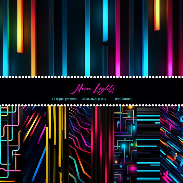 Neon lines digital images, neon color craft paper, neon lights, neon lines scrapbooking