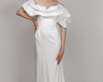 Satin wedding dress with beautiful corset | Off the shoulder wedding dress | Floor length wedding dress | Maxi dress | Elegant wedding dress
