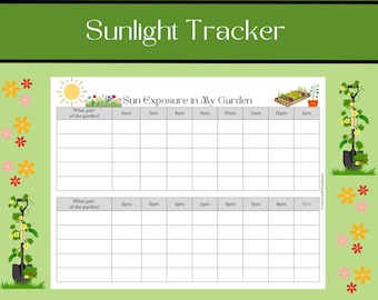 Tuinplanner, zonlichttracker, tuindagboekpagina&#39;s, afdrukbare tuinplanner, tuinorganisator en logboek, organisator tuinhuis