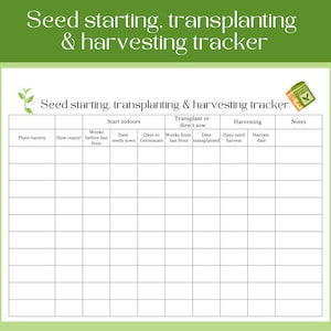 Tuindagboekpagina's, startgrafiek voor zaden, tuinierlogboek, tuinorganisator, homestead-tuinorganisator, tuinoogsttracker