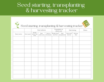 Tuindagboekpagina&#39;s, startdiagram voor zaden, tuinlogboek, tuinorganisator, organisator van de tuin, tuinoogsttracker