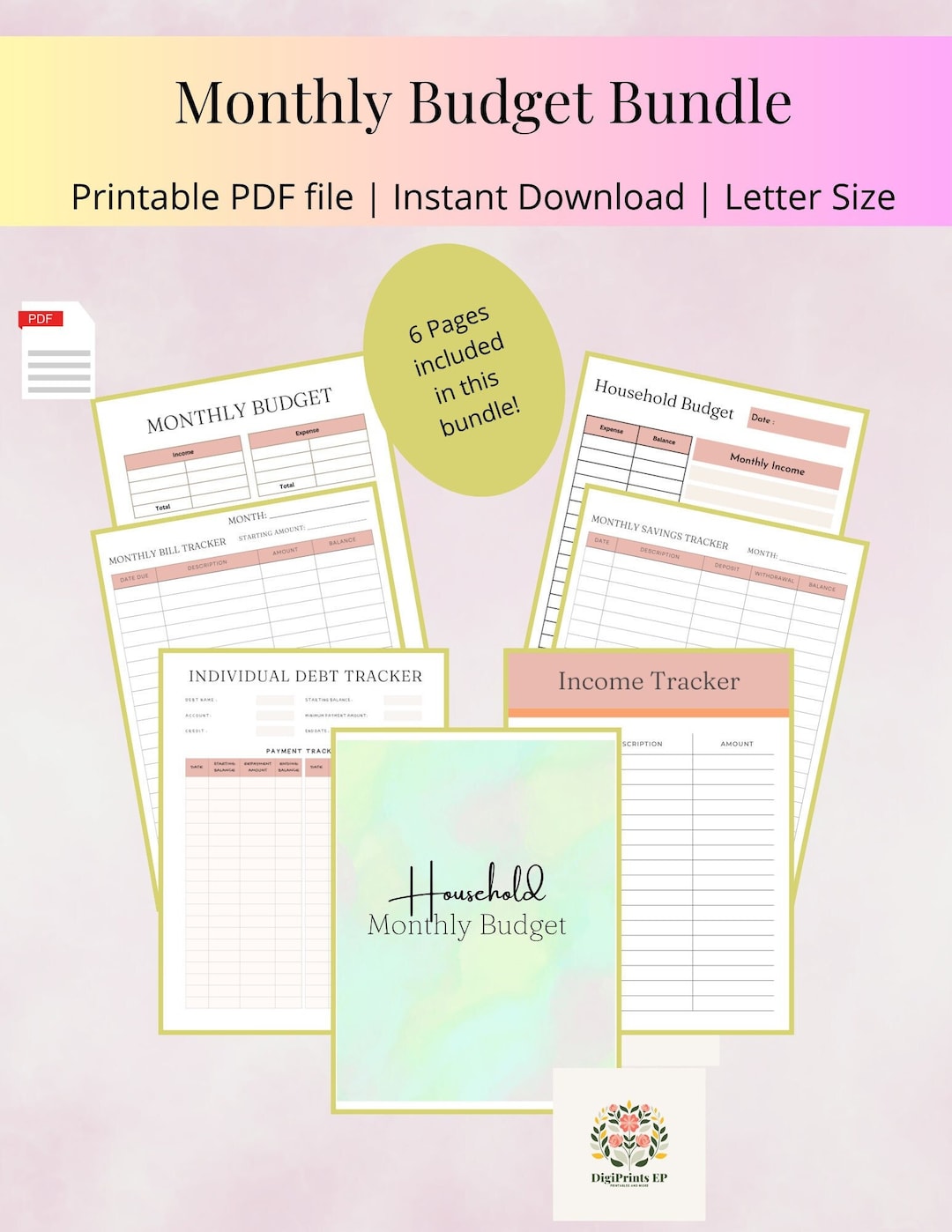 Household Budget Printable, 6 Sheet Monthly Budget Printable PDF - Etsy