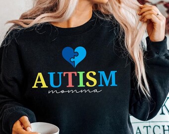 AUTISM MOMMA Autism Awareness Month Accept Adapt Autism Support Gift Blue Puzzle Parents of Autism Everyone communicates Differently