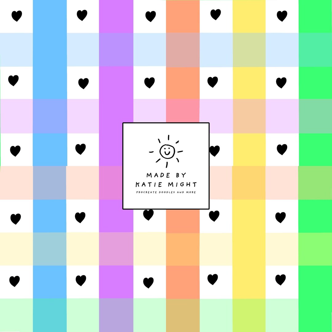 Rainbow Gingham Hearts Seamless Pattern | Pastel Plaid Digital Paper ...