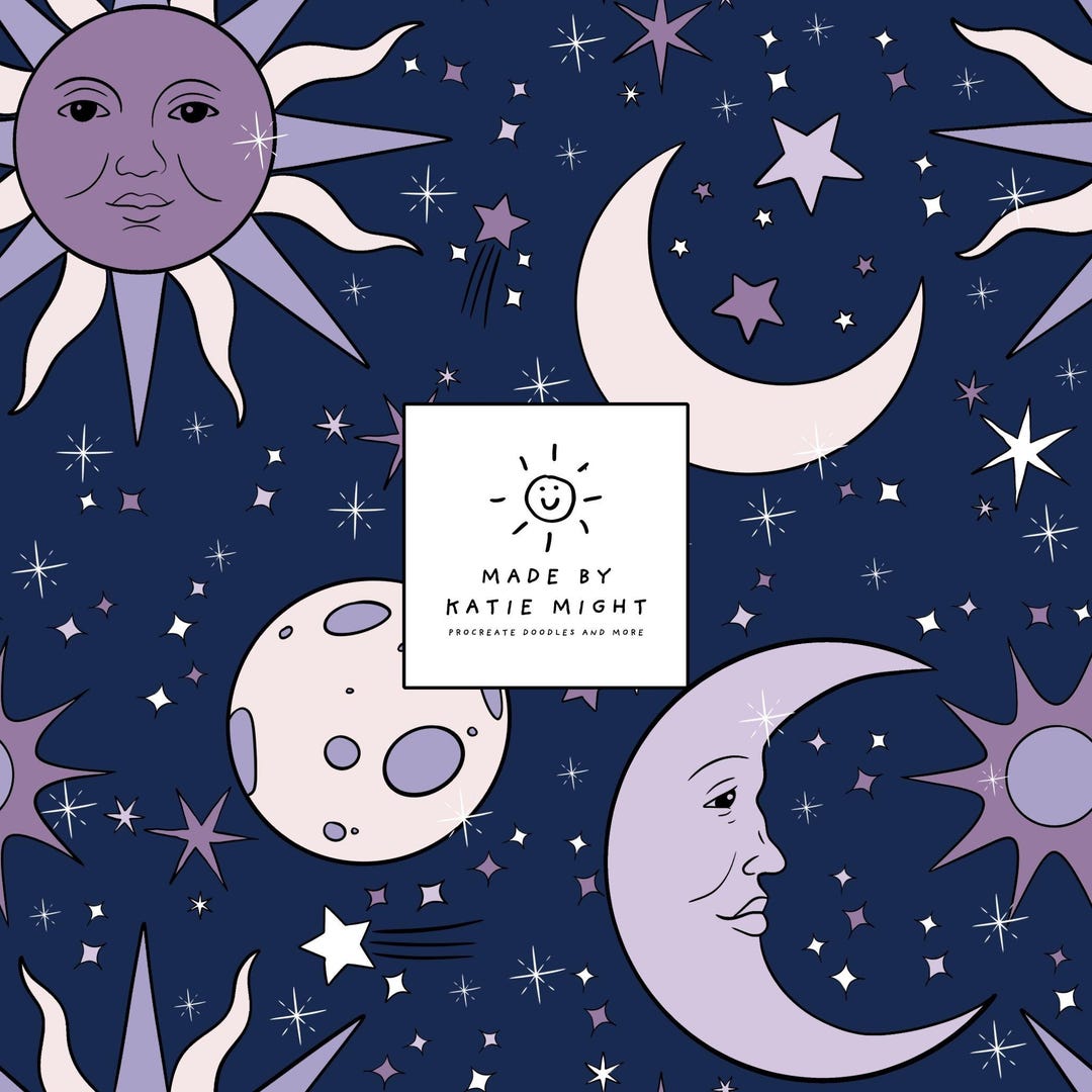 Celestial Sun Moon Stars Seamless Pattern, Boho Night Sky Digital Paper ...