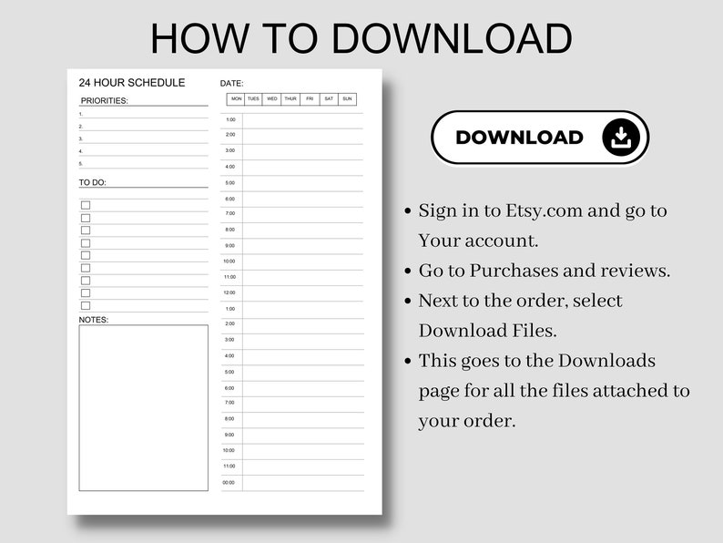 24 Hour Daily Planner Printable | Hourly Schedule (editable PDF) - Etsy