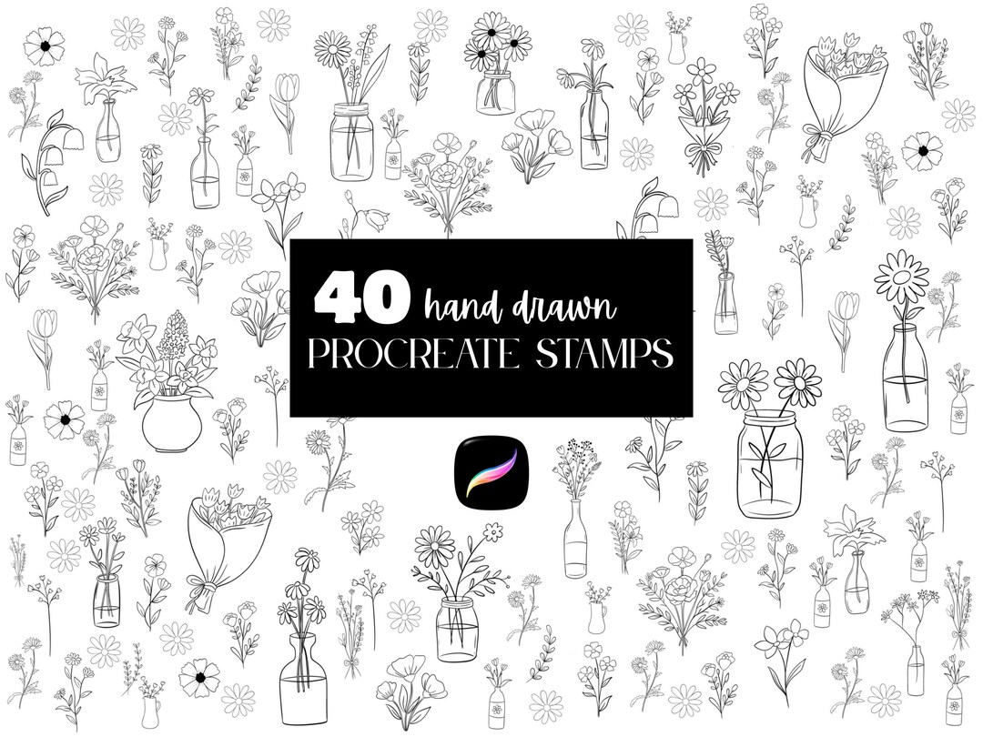 Hand Drawn Floral Procreate Stamps Brushes | Botanical Line Art Flower ...