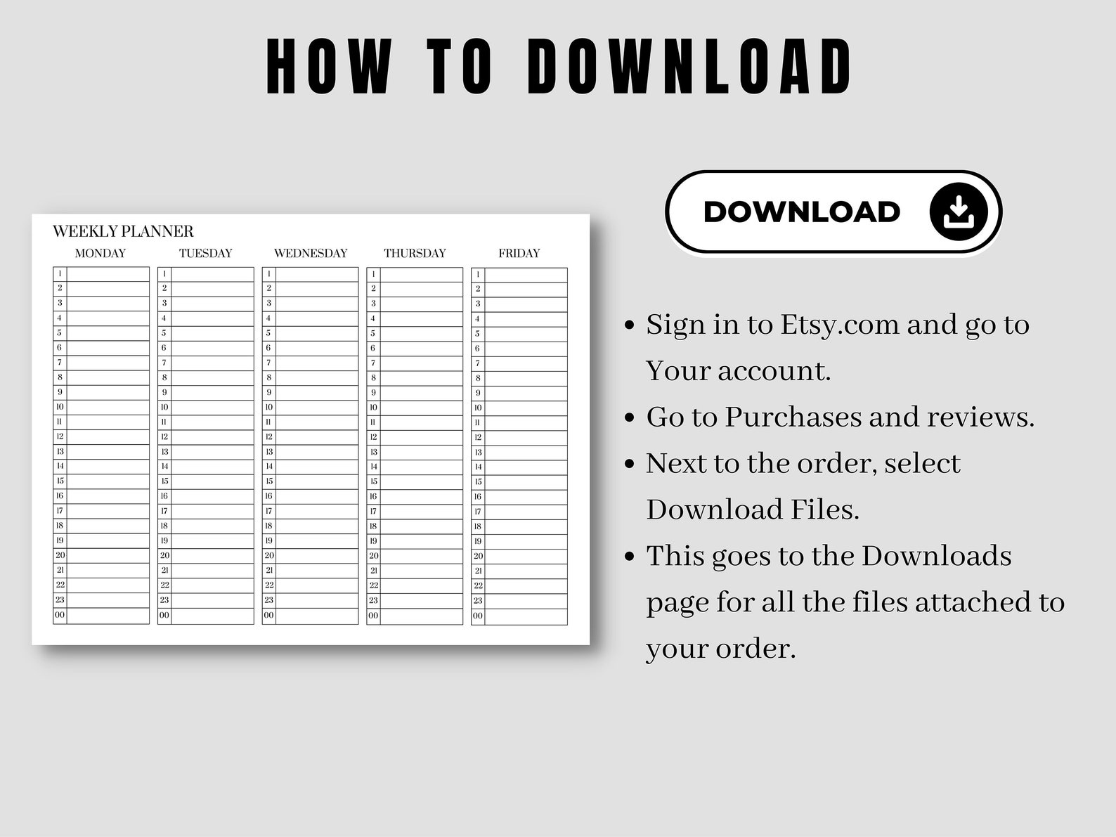 24 Hour Weekly Schedule Printable PDF 5 Day Week at a Glance Etsy