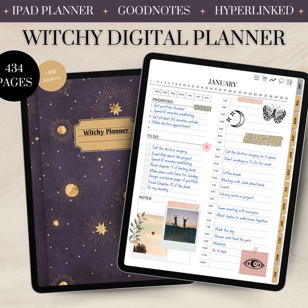 Witchy Digital Planner | Lunar Calendar | Manifestation journal | iPad Planner | Goth planner | Witch Planner | Astrology diary | Undated