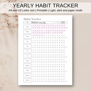 Digital Yearly Habit Tracker | Printable PDF | Digital Goodnotes planner| 3 Modes | A4, A5, Letter | Habit Planner | Wellness Tracker