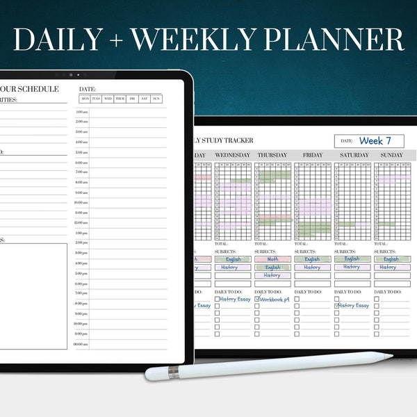 Study Tracker Organisatiebundel - Wekelijkse tijdsblokkering Study Tracker & Dagelijkse 24-uursplanner | Academische planner | ADHD-planner