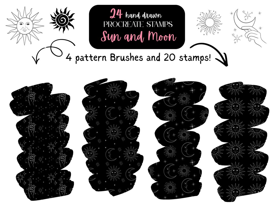 Sun Moon Procreate Brushes, Celestial Stamps, Seamless Pattern, iPad ...