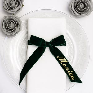 Cinta de terciopelo bordada personalizada: decoración de mesa personalizada, etiqueta de recuerdo