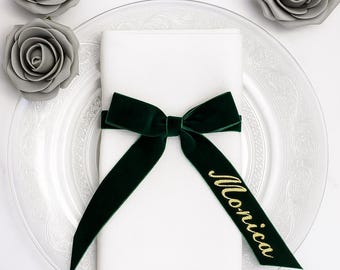 Personalized Embroidered Velvet Ribbon: Custom Place Setting, Favor Tag