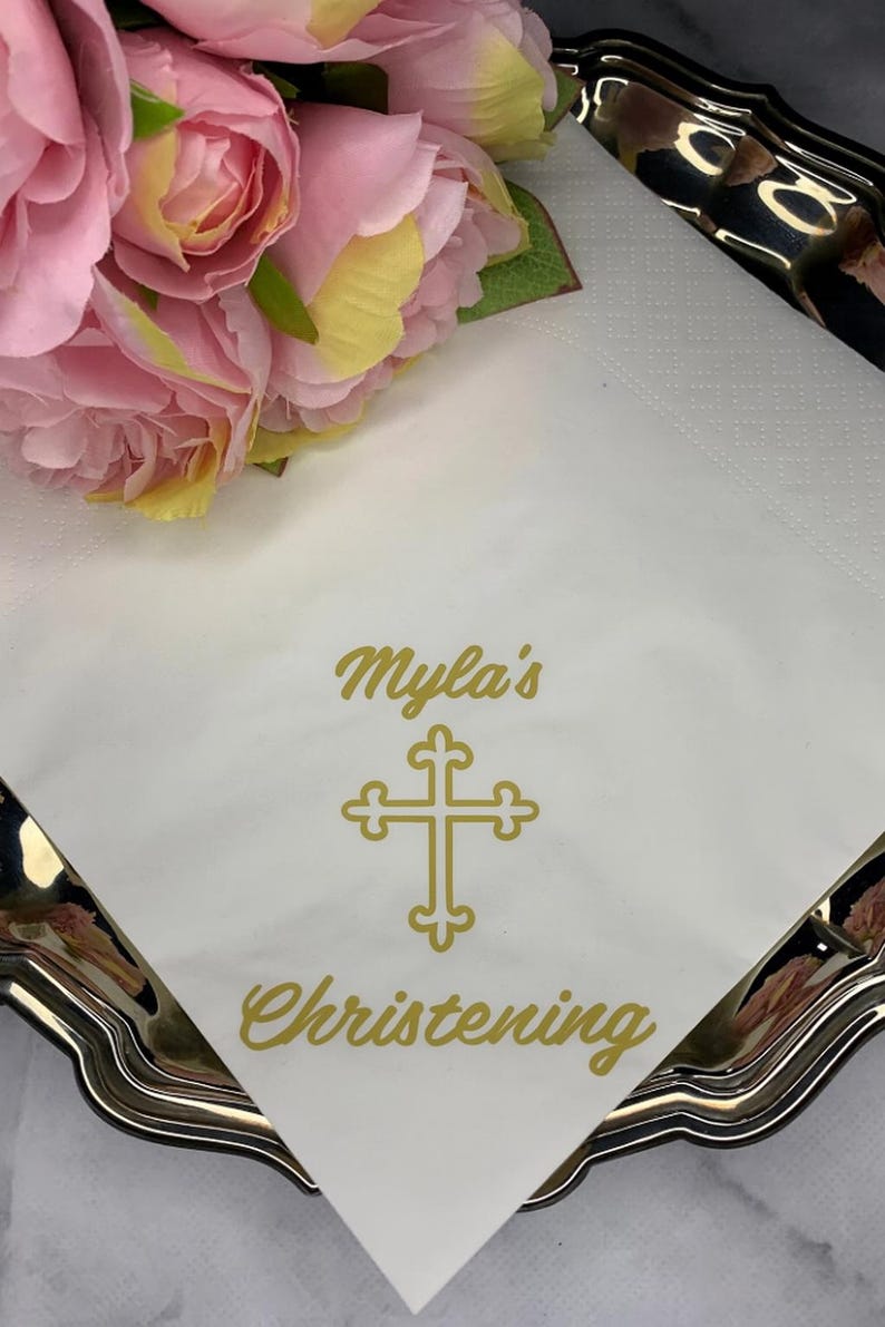 Personalized Christening Napkins: Custom Baptism Party Decor - Set of 15 image 1