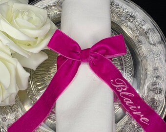 Personalised Customised Embroidered Velvet Ribbon | Place Setting | Favour Tags | Napkin Ring | Wedding Decor | Table Place Tags.