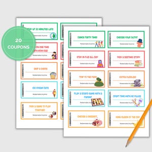 Coupons de récompense pour enfants, cartes d'incitation imprimables pour une parentalité positive