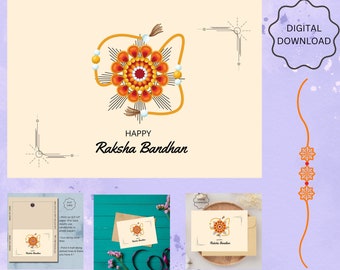 Happy Raksha bandhan card, Bhai Rakhi Card, Modern Blank Card, Printable Digital Download, Rakhi Card for Brother,