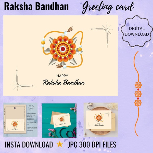 Happy Raksha bandhan card, Bhai Rakhi Card, Modern Blank Card, Printable Digital Download, Rakhi Card for Brother,