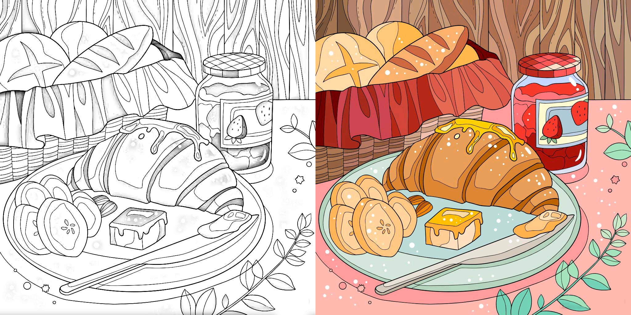 French Breakfast, Delicious Food Art, Food Coloring Pages for Kids and ...