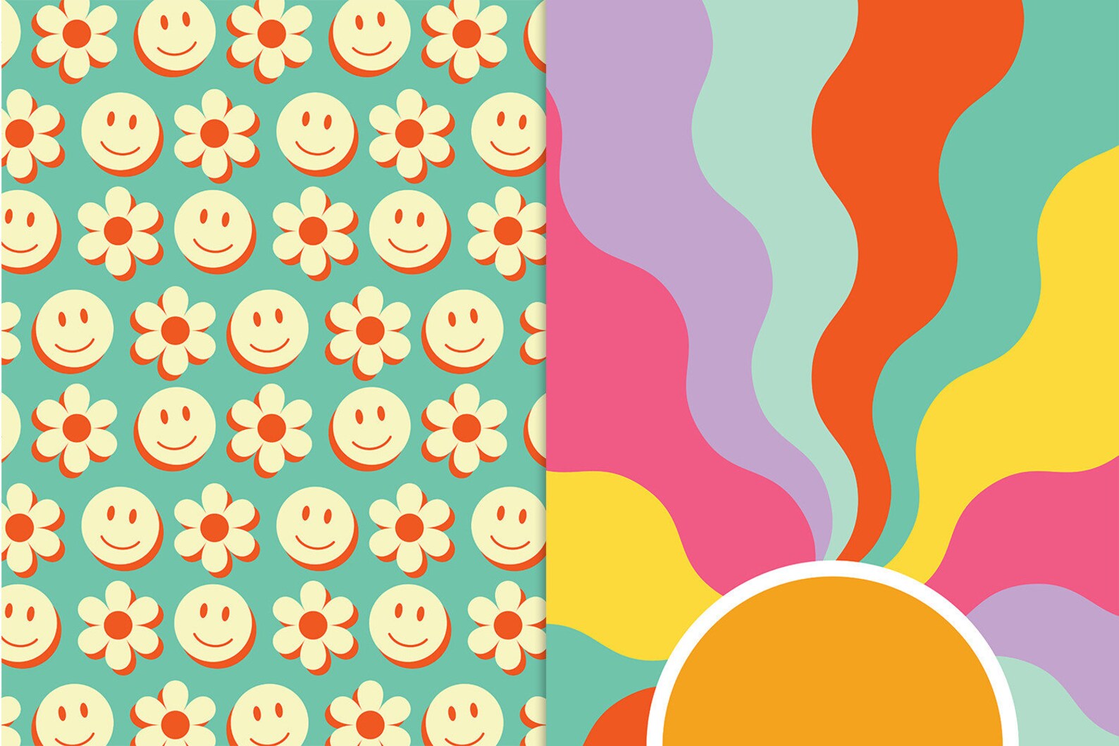 Retro Groovy Digital Papers, 70s Background, Hippy Pattern, Vintage ...