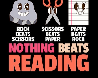 Niente batte la lettura Png Svg, Divertente design per maglietta Rock Paper Scissors, Book Lover Png, Design di lettura Bookworm per insegnanti e studenti