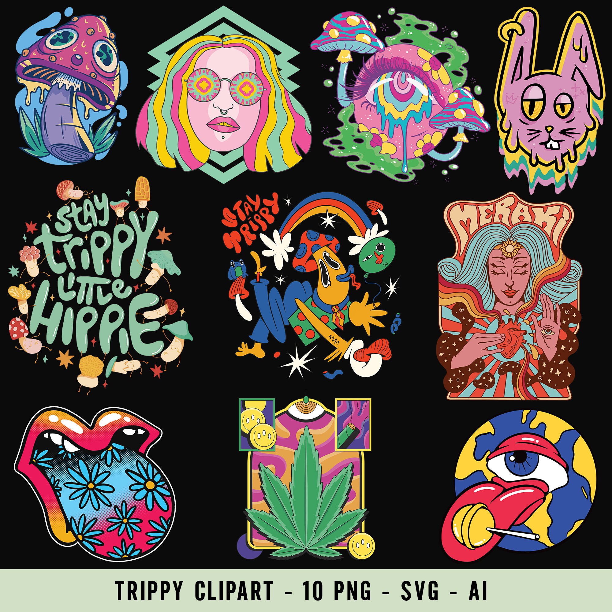 Trippy Clipart Bundle: 10 Psychedelic Artworks in SVG, AI, and PNG ...