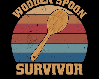 Houten lepel Survivor Png Svg, Retro Vintage grappig nostalgie Shirt Design, jeugdhumor, grappig citaat, vintage humor, nostalgie cadeau