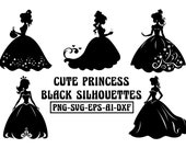 Princess Silhouette Svg, Cute Princess Black Silhouettes, Princess Silhouette Cricut, Princess Svg Files for Cricut Silhouette, tumbler Svg