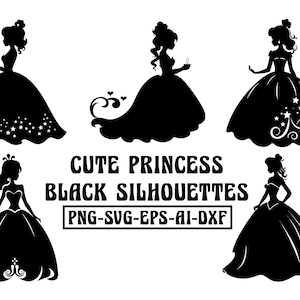 Princess Silhouette Svg, Cute Princess Black Silhouettes, Princess Silhouette Cricut, Princess Svg Files for Cricut Silhouette, tumbler Svg