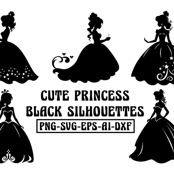 Princess Silhouette Svg, Cute Princess Black Silhouettes, Princess Silhouette Cricut, Princess Svg Files for Cricut Silhouette, tumbler Svg