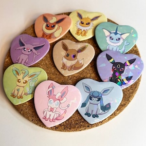 Eeveelution Holographic Heart Shaped Badge