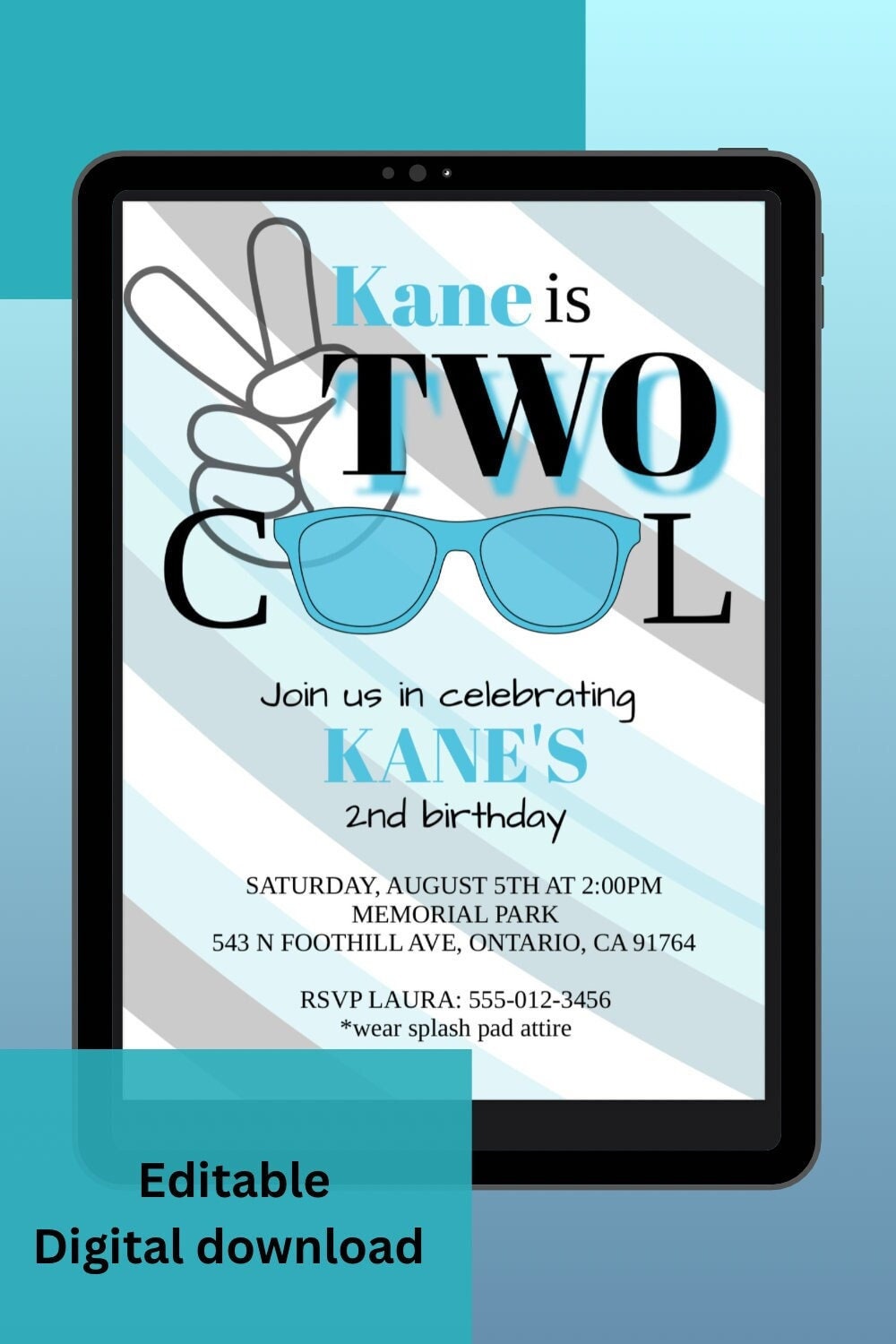 Invited Cool TWO Cool Birthday Invite Template, Blue and Black Invitation Card ...