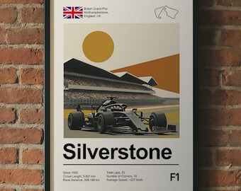 Silverstone Racing Circuit Poster, Motorsport Wall Art, British GP Print, Track Layout Artwork, Formula Racing Gift