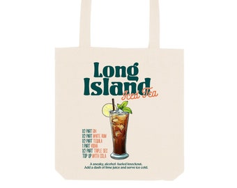 LONG ISLAND Iced Tea Tote Bag, cocktailthema cadeau, gemaakt van biologisch katoen