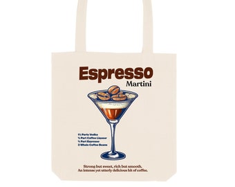 ESPRESSO MARTINI Tote tas, cocktail thema geschenk, gemaakt van biologisch katoen