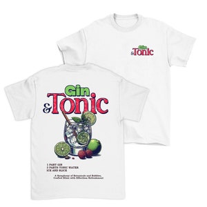 T-shirt unisexe GIN & TONIC pour homme ou femme, cadeau sur le thème d&#39;un cocktail, fabriqué à partir de coton biologique