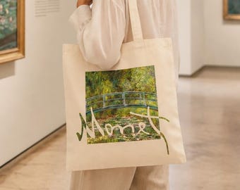 Monet Inspired Recycled Cotton Tote Bag, Impressionist Art Shopper, Monet Painting Tote, Art Lover Gift, Museum Style Canvas Bag