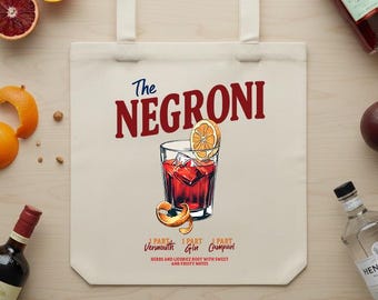 THE NEGRONI Tote Bag, Cocktail Themed Gift, Made From Organic Cotton