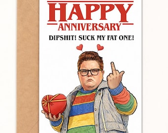 Happy Anniversary Dipshit! Suck My Fat One!, 80s Style Retro Horror Anniversary Card, Card A6
